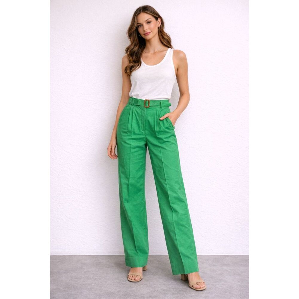 JCREW COLLECTION Belted Pleated Trouser Bright Green Sz 0